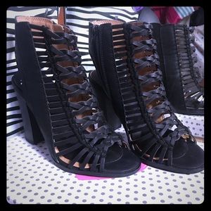 Strappy black booties